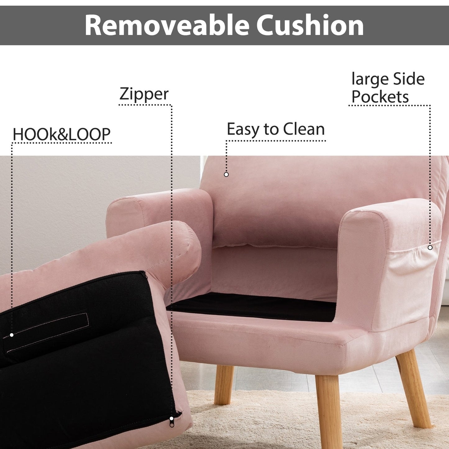 Soft Fabric Casual Living Room Armchair With Adjustable Backrest And Legs Stool