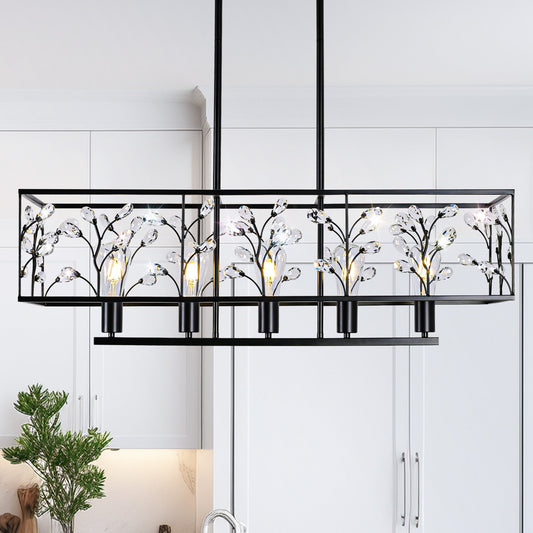 Starsky Farmhouse 5-light Crystal Rectangle Linear Chandelier for Dining Room with UL Certified