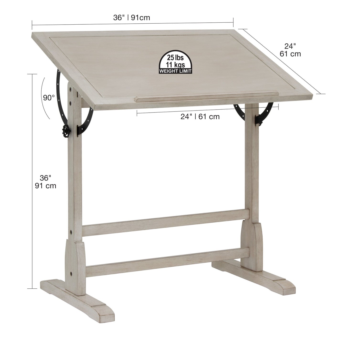 Studio Designs 36-inch Vintage Wood Drafting Table with Angle Adjustable Top for Drawing