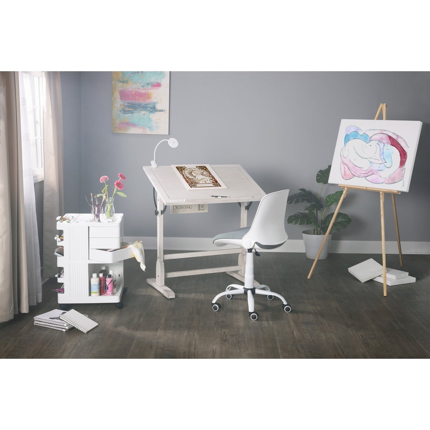 Studio Designs 36-inch Vintage Wood Drafting Table with Angle Adjustable Top for Drawing