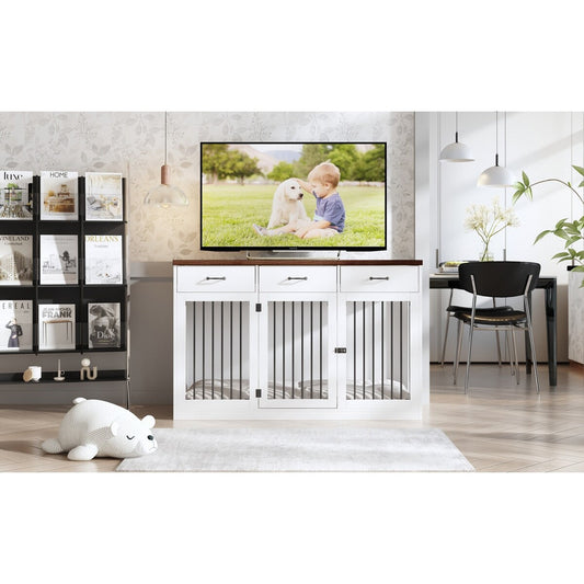 Stylish Wooden Dog Crate Furniture with Storage, 3 Drawers