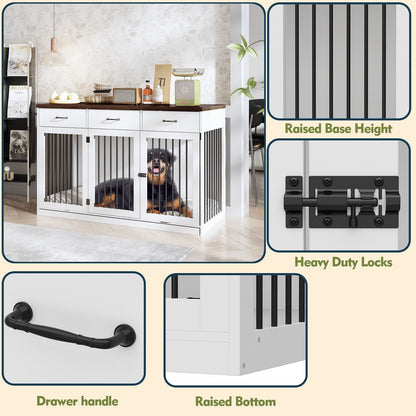 Stylish Wooden Dog Crate Furniture with Storage, 3 Drawers