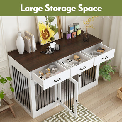 Stylish Wooden Dog Crate Furniture with Storage, 3 Drawers