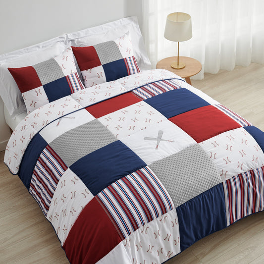 Sweet Jojo Designs Red, White and Blue Baseball Patch Sports Collection Boy 3-piece Full / Queen-size Comforter Set