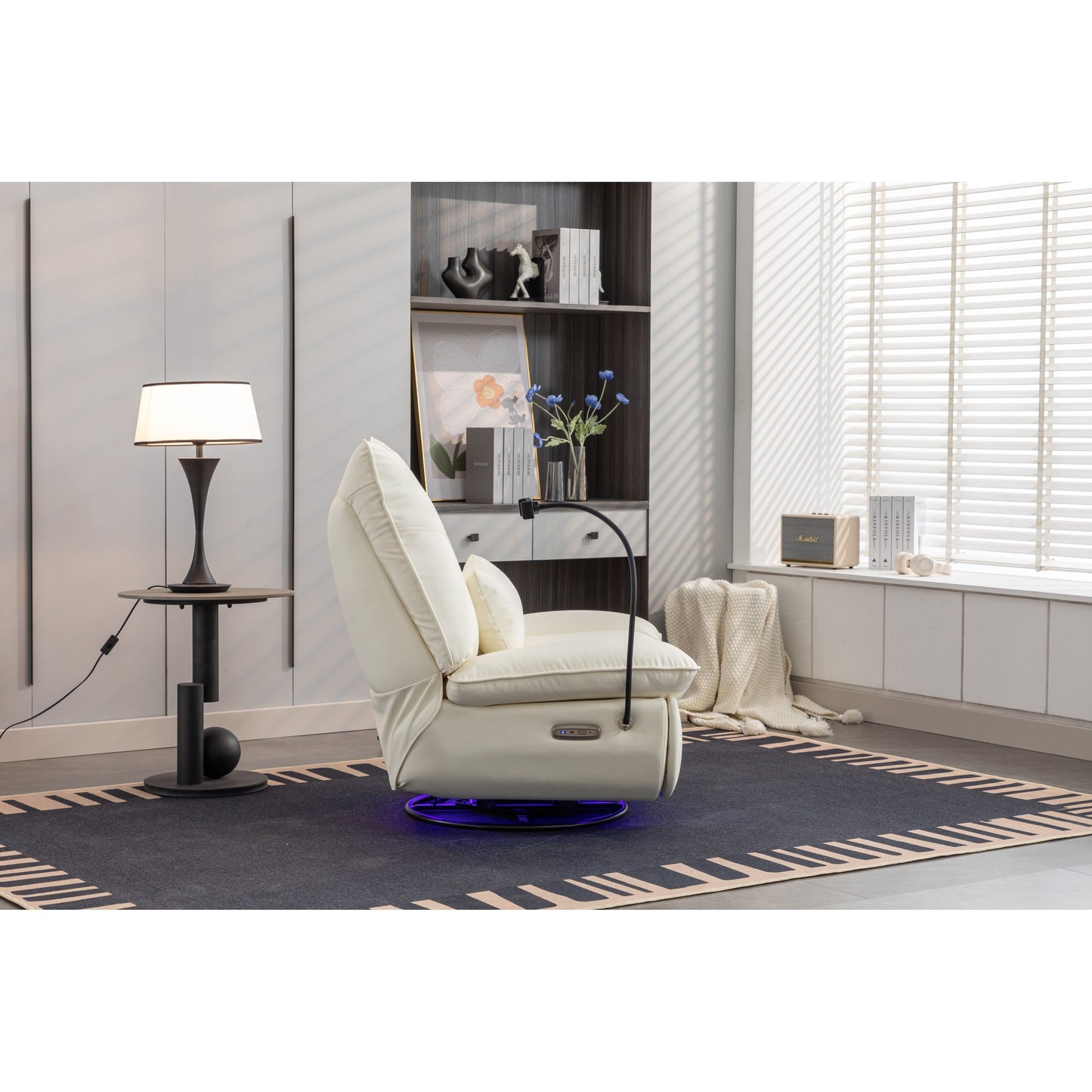 Swivel Glider Power Recliner with Bluetooth Speakers, Phone Holder, USB and Type-C Charging Ports, Hidden Arm Storage