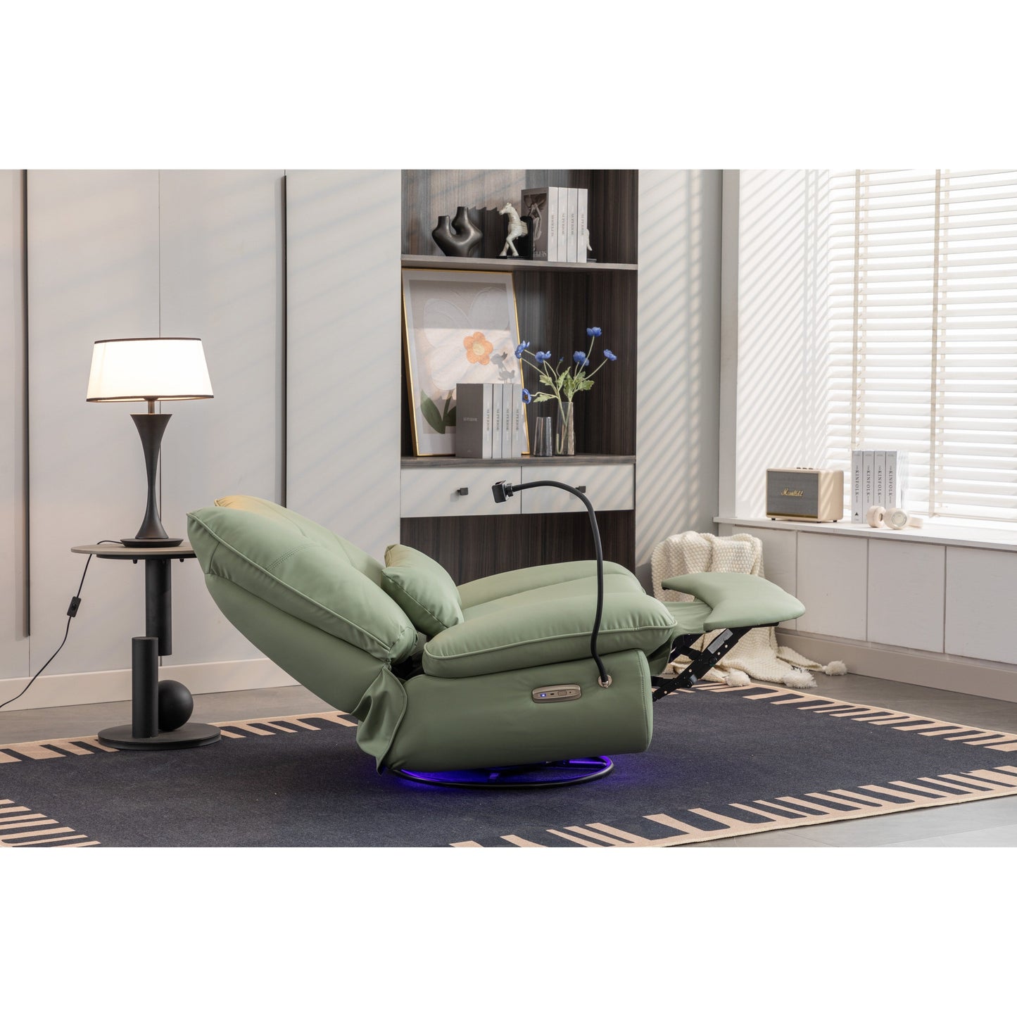 Swivel Glider Power Recliner with Bluetooth Speakers, Phone Holder, USB and Type-C Charging Ports, Hidden Arm Storage