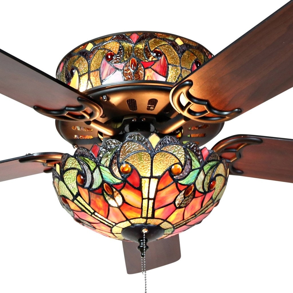 Tiffany Style Stained Glass Halston Ceiling Fan - Spice - 52L x 52W x 19H - 52L x 52W x 19H