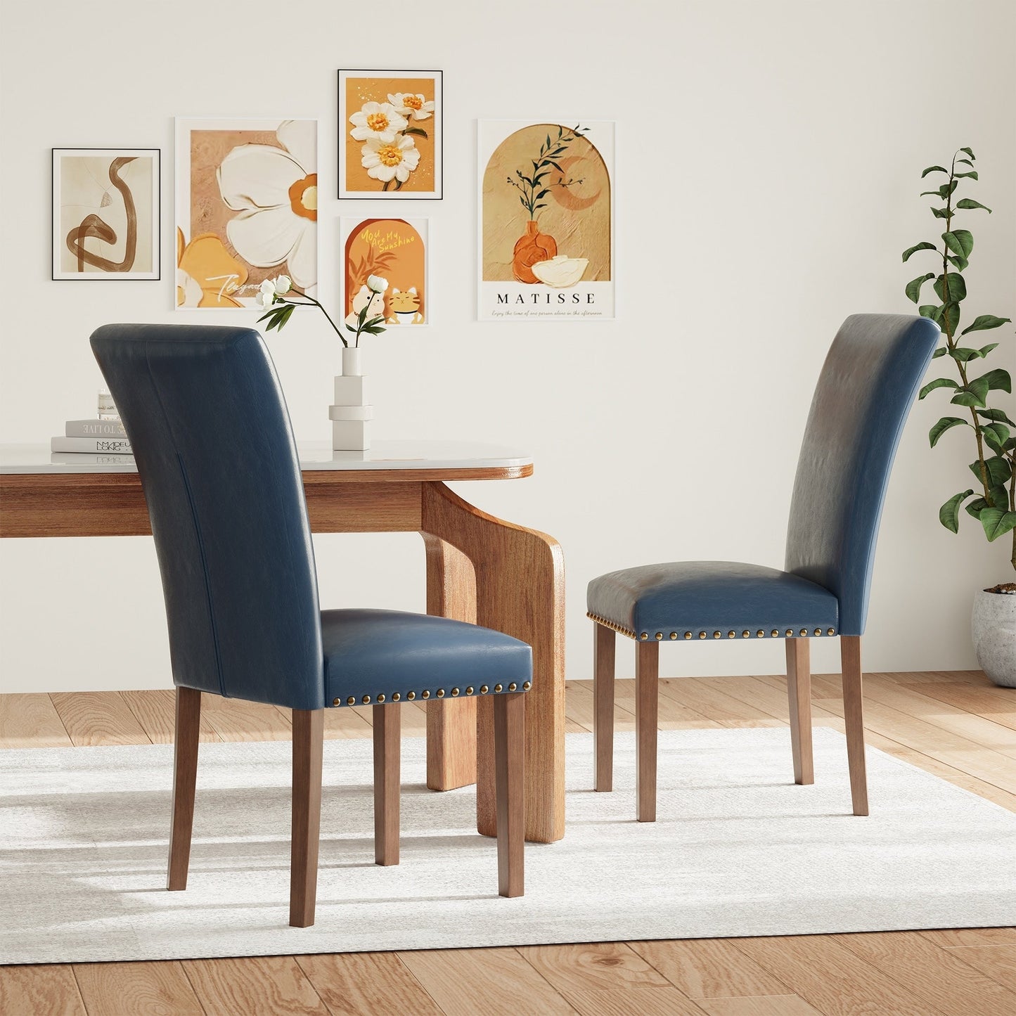 Upholstered Parsons Dining Chairs Set of 2/4/6, Fabric Dining Room Kitchen Side Chair with Nailhead Trim and Wood Legs