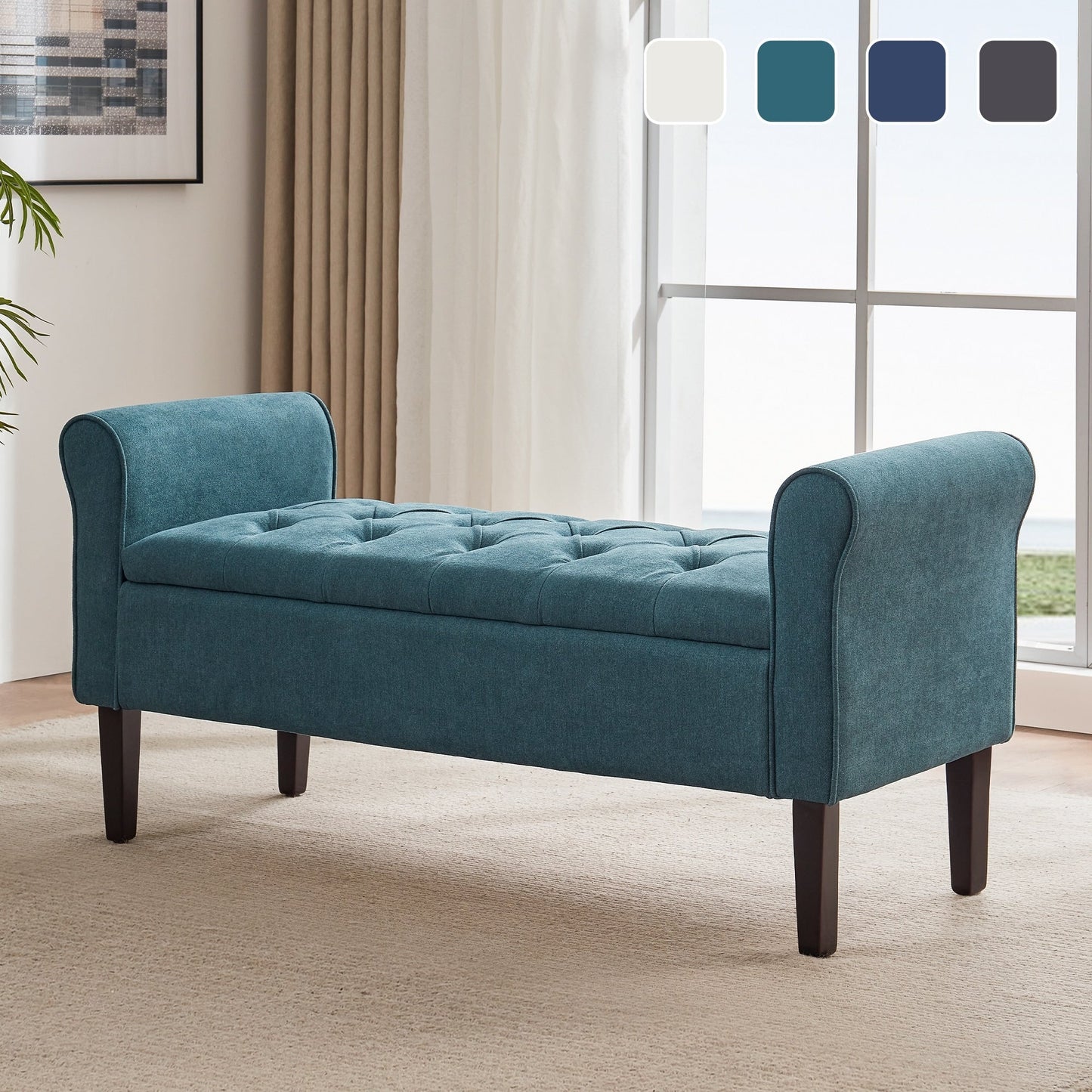 Upholstered Storage Bench Arm Bench Entryway Bench with Tufted Flip Top 50.4 Inches