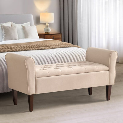 Upholstered Storage Bench Arm Bench Entryway Bench with Tufted Flip Top 50.4 Inches