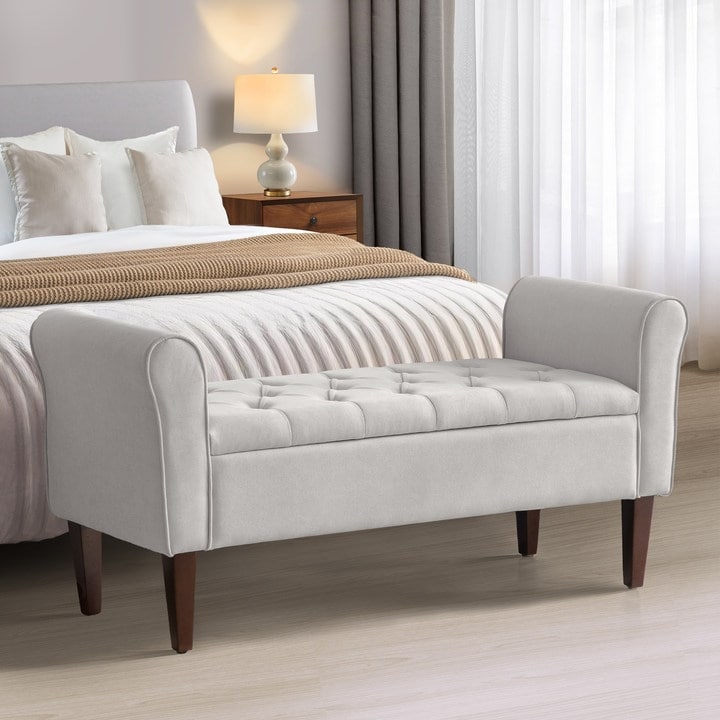 Upholstered Storage Bench Arm Bench Entryway Bench with Tufted Flip Top 50.4 Inches