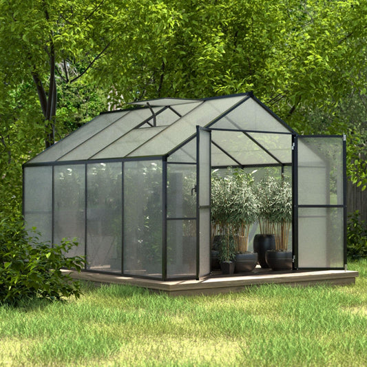 VEIKOUS Aluminum Walk-In Garden Greenhouse Kit with Adjustable Roof Vent and Lockable Door Grey
