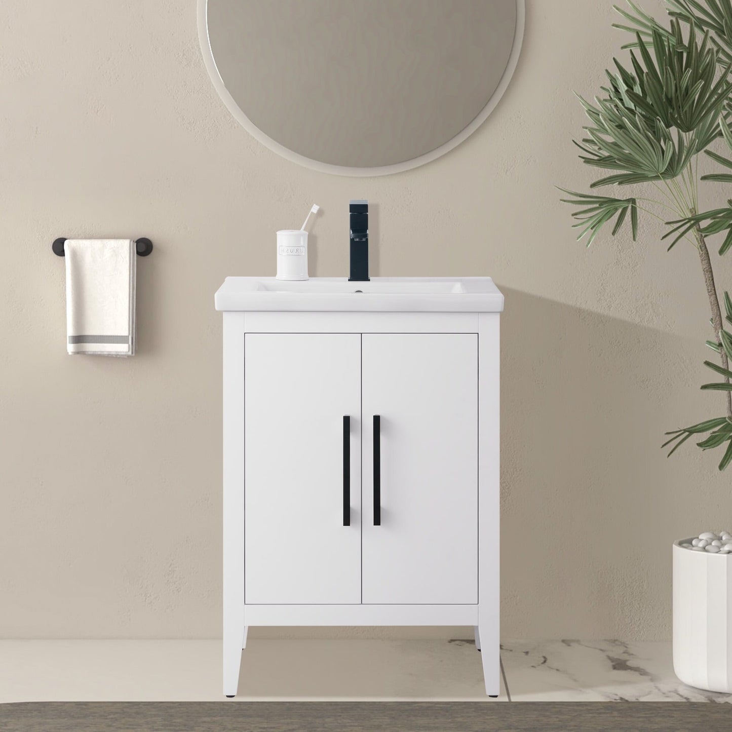 Vanity Art 20 or 24 or 30 Single Sink Bathroom Vanity Cabinet with Ceramic Top