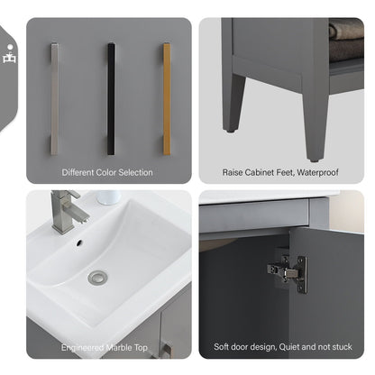 Vanity Art 20 or 24 or 30 Single Sink Bathroom Vanity Cabinet with Ceramic Top