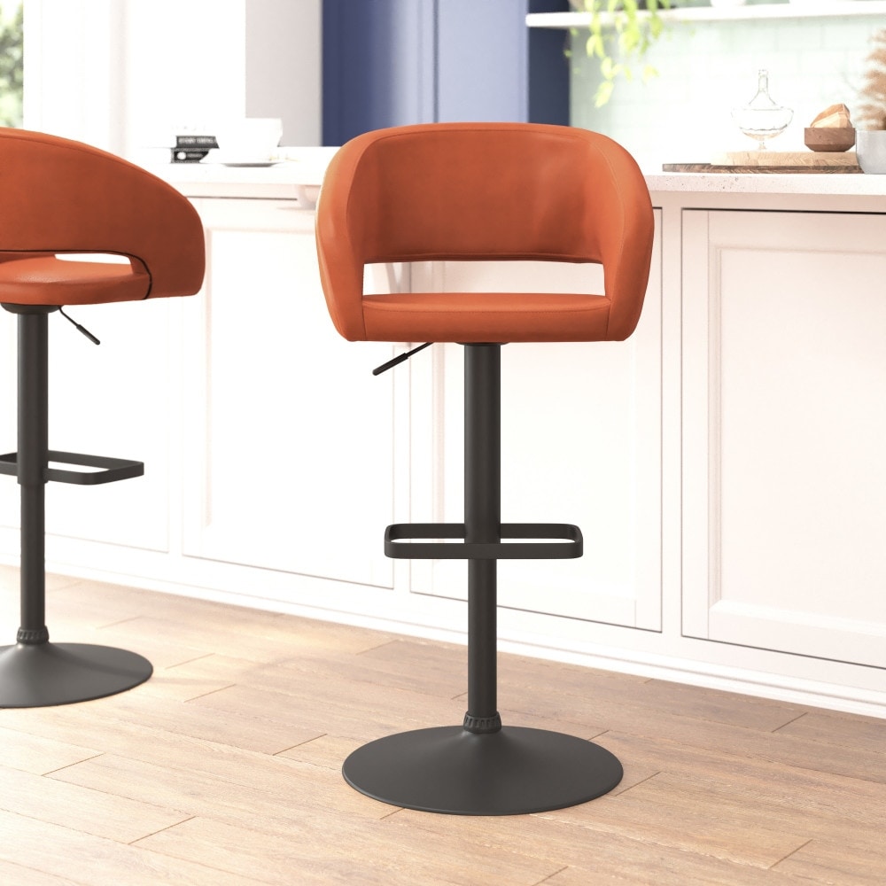 Modern Upholstered Adjustable-Height Barstool with Rounded Back