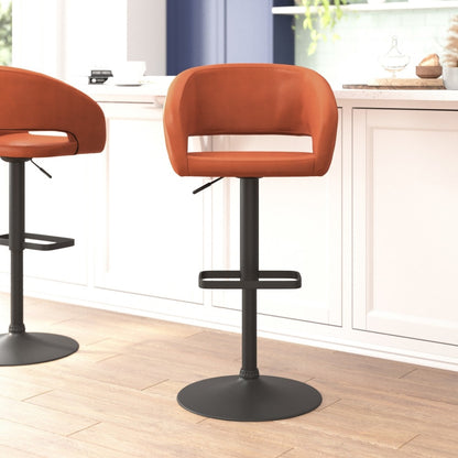 Modern Upholstered Adjustable-Height Barstool with Rounded Back