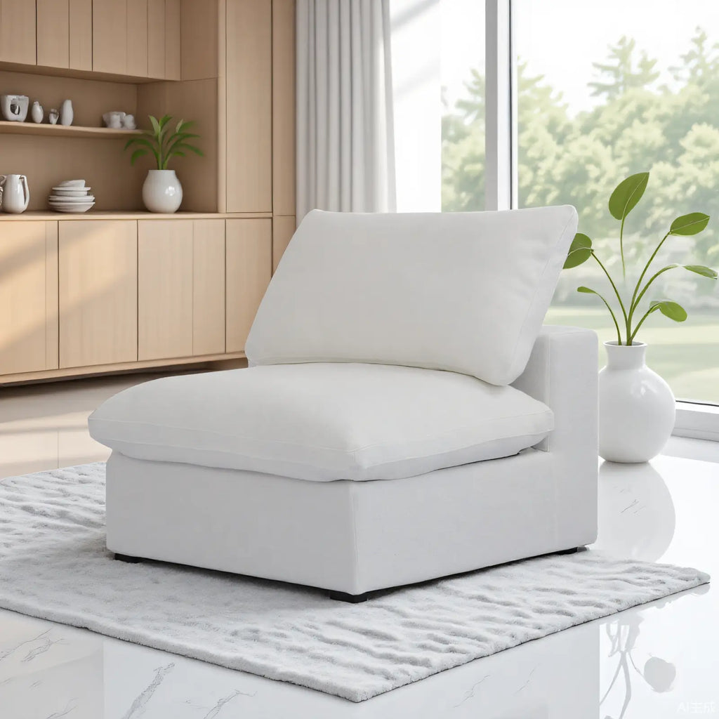 Canapés d'angle Deluxe Premium Cloud | Canapé 1 place sans accoudoirs en coton et lin blanc