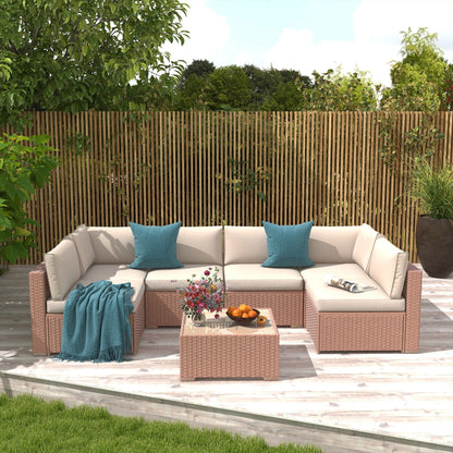 Wicker/ Steel 7-piece Outdoor Cushioned Sectional Sofa Set