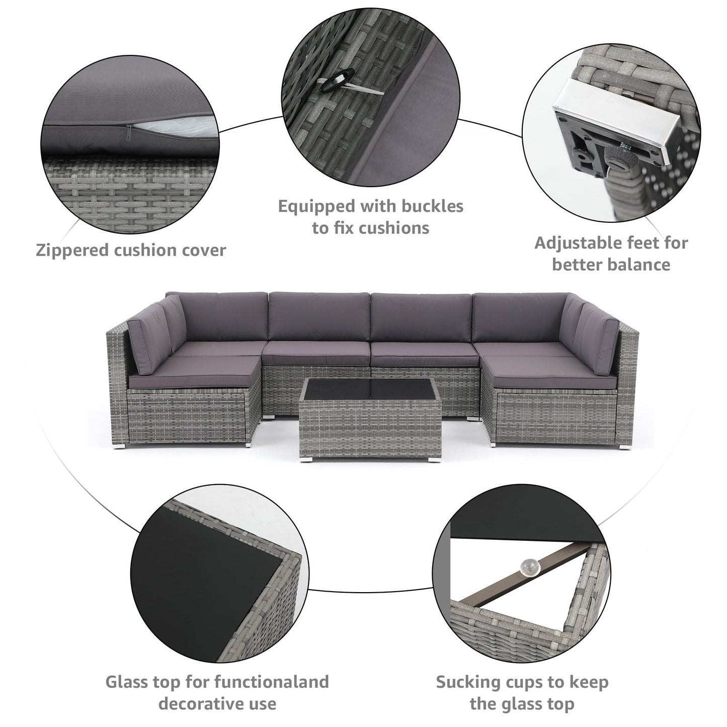 Wicker/ Steel 7-piece Outdoor Cushioned Sectional Sofa Set