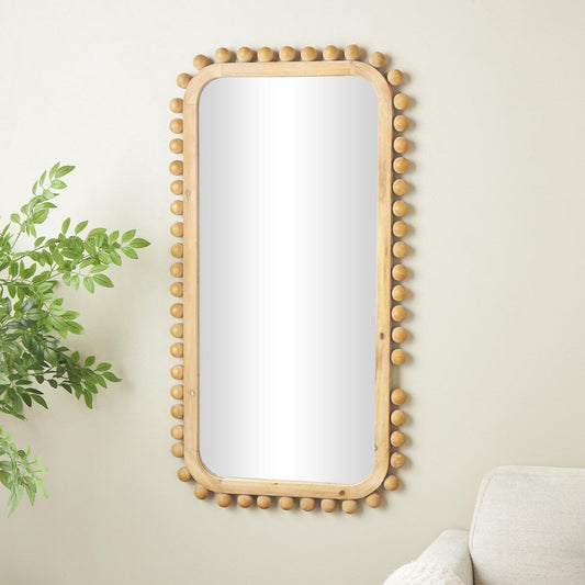 Wood Wall Mirror with Beaded Frame - Brown - Roche River Decor