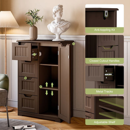Bathroom Floor Storage Cabinet, Free-Standing Floor Storage Cabinet with 4 Draws and Adjustable Shelf