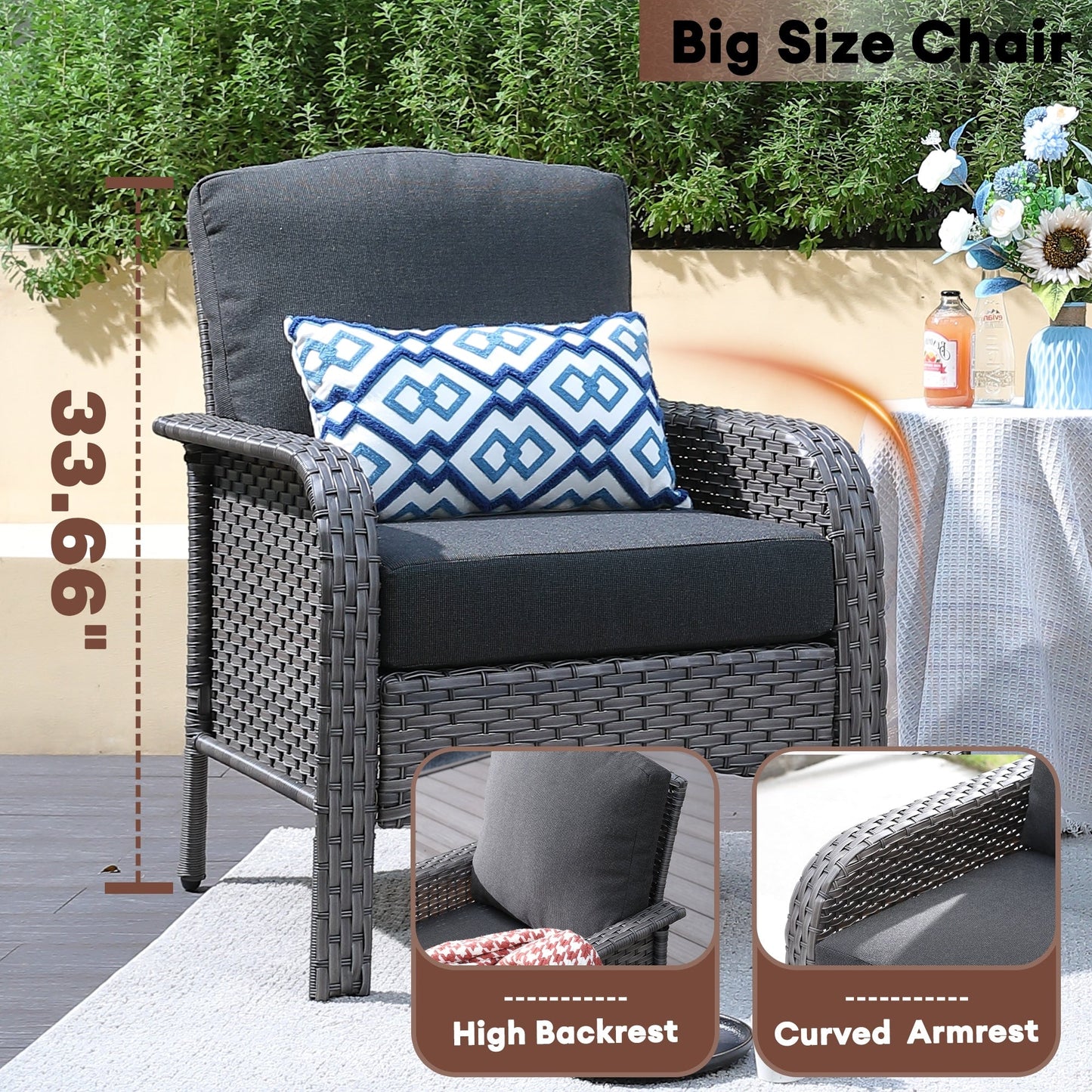 XIZZI 4-piece Outdoor Patio Furniture Conversation Set with Table