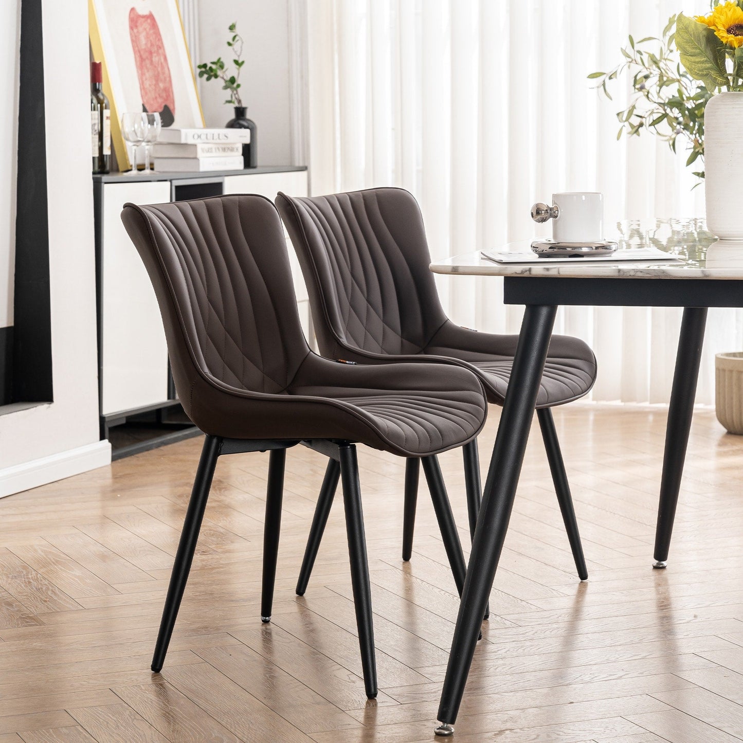 Modern Upholstered Leather Armless Dining Chairs Set of 2